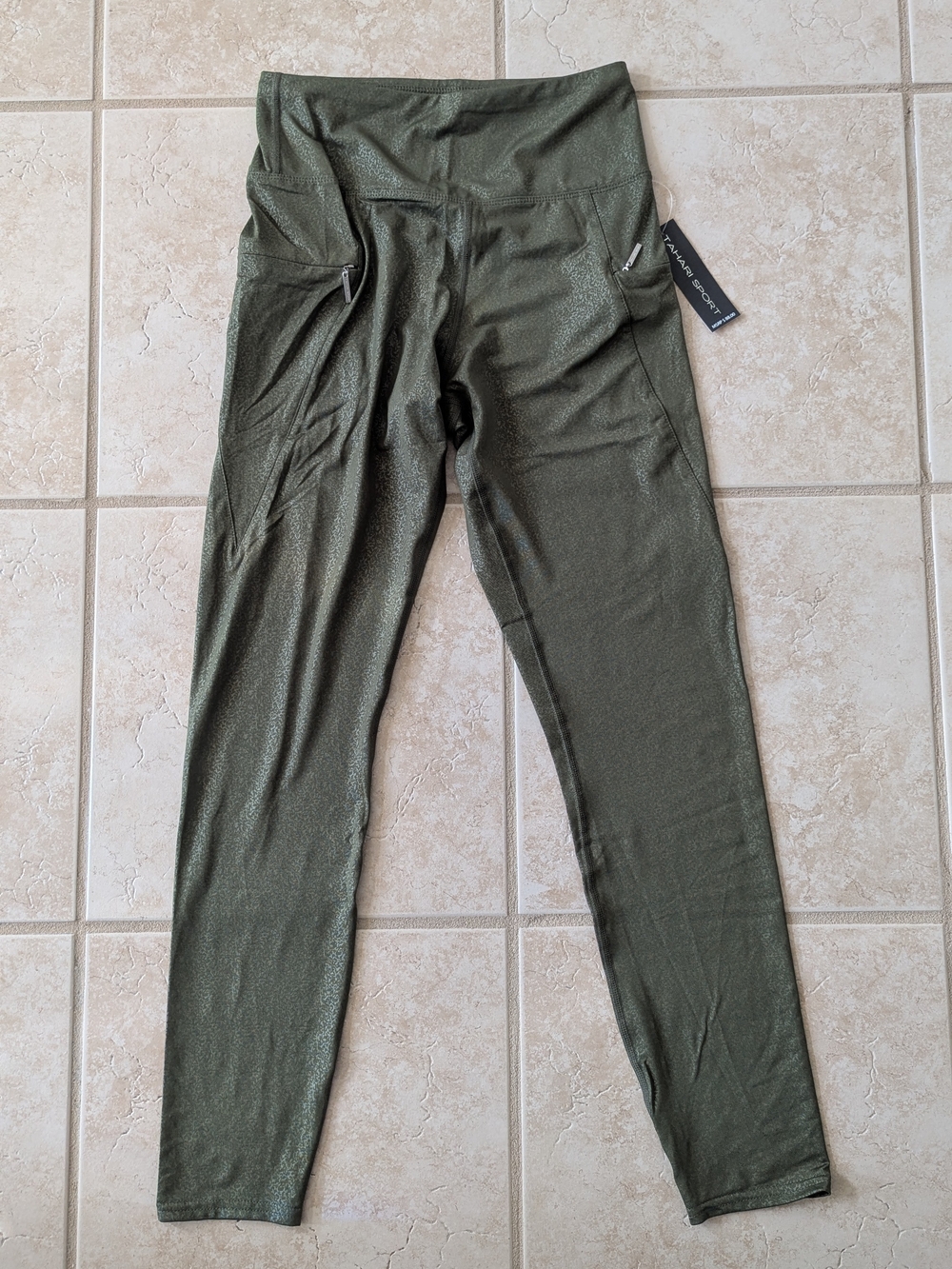 Tahari Olive Green Women's High-Rise Leggings with Side Pockets